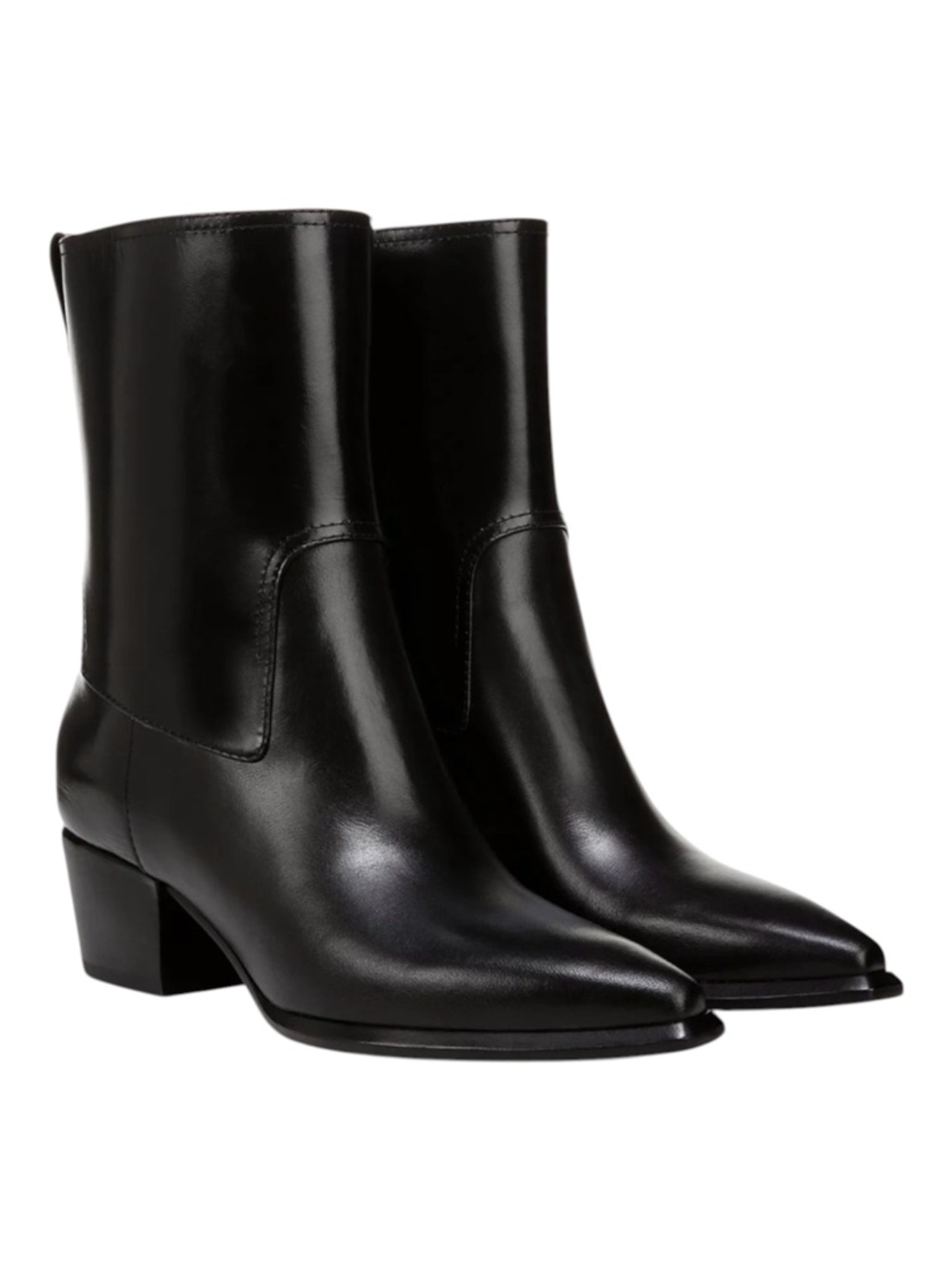Vince Arlington Western Black Polished Leather Ankle Boots Size 9 / 40